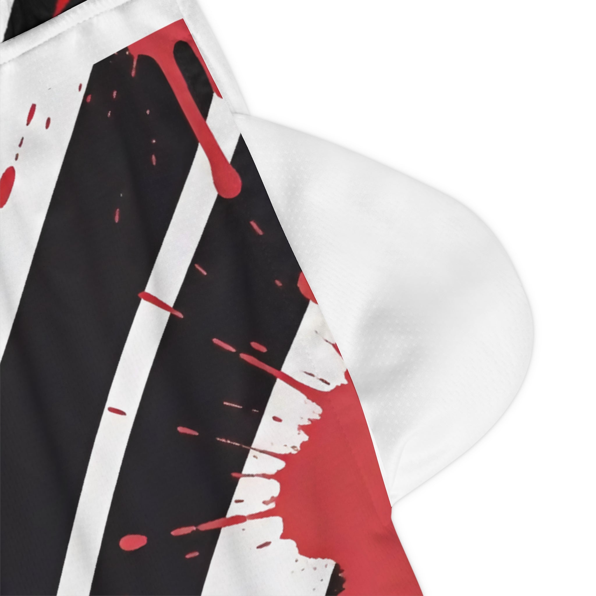 Basketball Shorts — Black & White Diagonal Stripe with Red Paint Splat Design