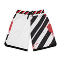 Basketball Shorts — Black & White Diagonal Stripe with Red Paint Splat Design